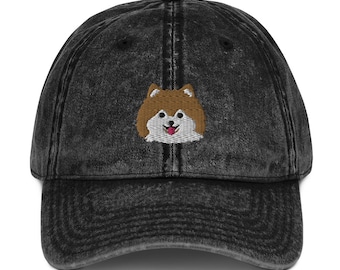 ホワイトポメラニアン刺繍コーデュロイキャップ | ポメラニアン犬への