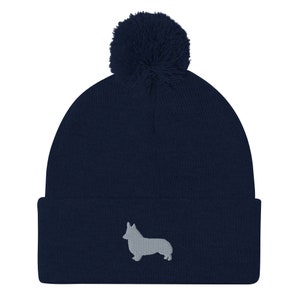 Cardigan welsh corgi beanie, embroidered unisex pom-pom beanie, Cardigan welsh corgi gift.