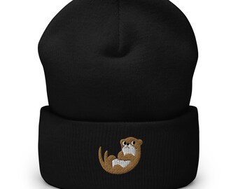 Otter beanie, embroidered unisex Cuffed Beanie, otter beanie for kids and adults, one size fits all.