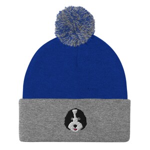 Sheepadoodle beanie, embroidered pom-pom beanie, sheepadoodle gifts, unisex beanie, design 2.