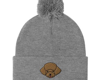 Gorro de caniche, gorro de caniche con pompón bordado, regalo de caniche, gorro de caniche para mamá, gorro de caniche para papá, cumpleaños, regalo de Navidad.