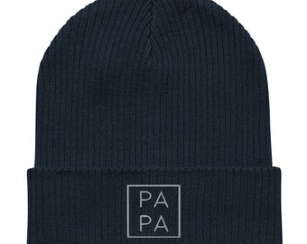 Papa Beanie, Unisex 100% Bio-Baumwolle gerippte Beanie, für Erwachsene, Papa Geschenke.