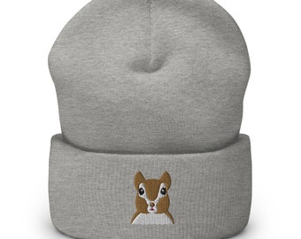 Squirrel beanie, embroidered squirrel cuffed beanie squirrel hats for adults, squirrel gifts for squirrel lovers.