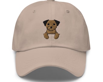 Border terrier hat, border terrier peeking, embroidered unisex baseball hat, border terrier gifts for dog lovers.