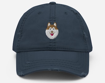 Husky hat, embroidered unisex hat, siberian husky gifts, siberian husky mom dad hat, Distressed Dad Hat