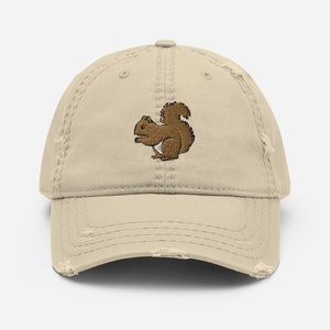 Squirrel hat, embroidered unisex Distressed Dad Hat, squirrel gifts for squirrel lovers.