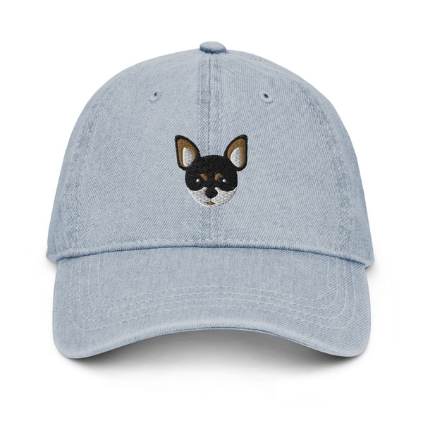 Chihuahua hat, tri-color chihuahua hat, embroidered unisex denim hat, chihuahua gifts for dog mom dog dad.