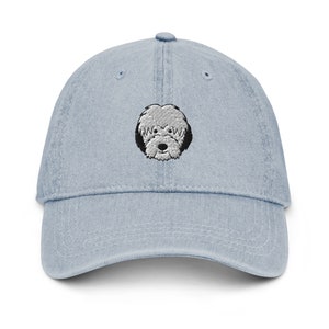 Sheepadoodle hat, embroidered sheepadoodle hat, sheepadoodle gifts, unisex Denim Hat, sheepadoodle dog mom dog dad hat.