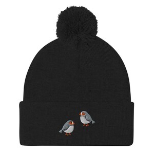 Finches beanie, finches bird hat, embroidered unisex pom-pom beanie, finches gifts for finches lovers.