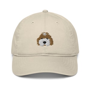 Bernedoodle hat, organic cotton embroidered bernedoodle hat, brown bernedoodle gift, unisex organic hat.