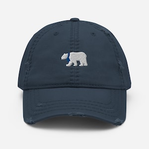 Polar bear hat, embroidered polar bear hat, unisex Distressed Dad Hat, polar bear gift.