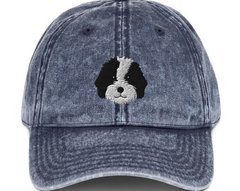 Bernedoodle hat, embroidered bernedoodle hat, bernedoodle gift,  black and white bernedoodle hat, unisex Vintage Cotton Twill Cap