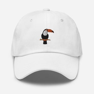 Toucan hat, toucan bird hat, unisex baseball hat, Toucan Hats for Women, for Men, Embroidered Toucan hat.