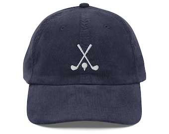 Golf corduroy hat, embroidered corduroy hat, golf gift for men, and women, unisex dad hat.