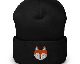 Fox beanie, woodland animal, embroidered fox head unisex cuffed Beanie, fox beanie hat for men and women.