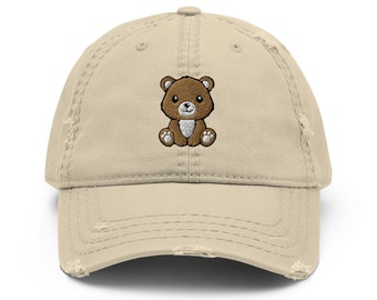 Teddy bear hat, kawaii bear hat, embroidered unisex Distressed Dad Hat for adults, kawaii bear gifts.