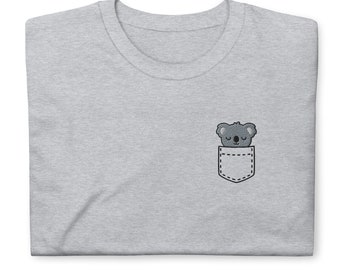 Koala shirt, embroidered koala pocket Short-Sleeve Unisex T-Shirt, no real pocket, koala gifts.