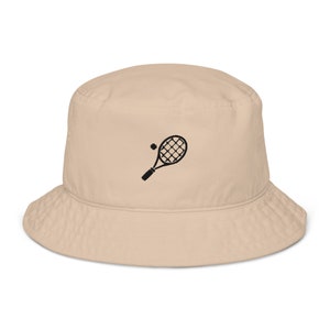 Tennis hat, embroidered unisex organic bucket hat, tennis gift for men and women.