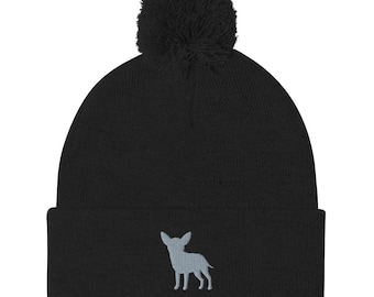 Chihuahua Beanie, Embroidered Unisex Pom-Pom Beanie, chihuahua beanie, dog mom dog dad winter hat, birthday, Christmas gift.