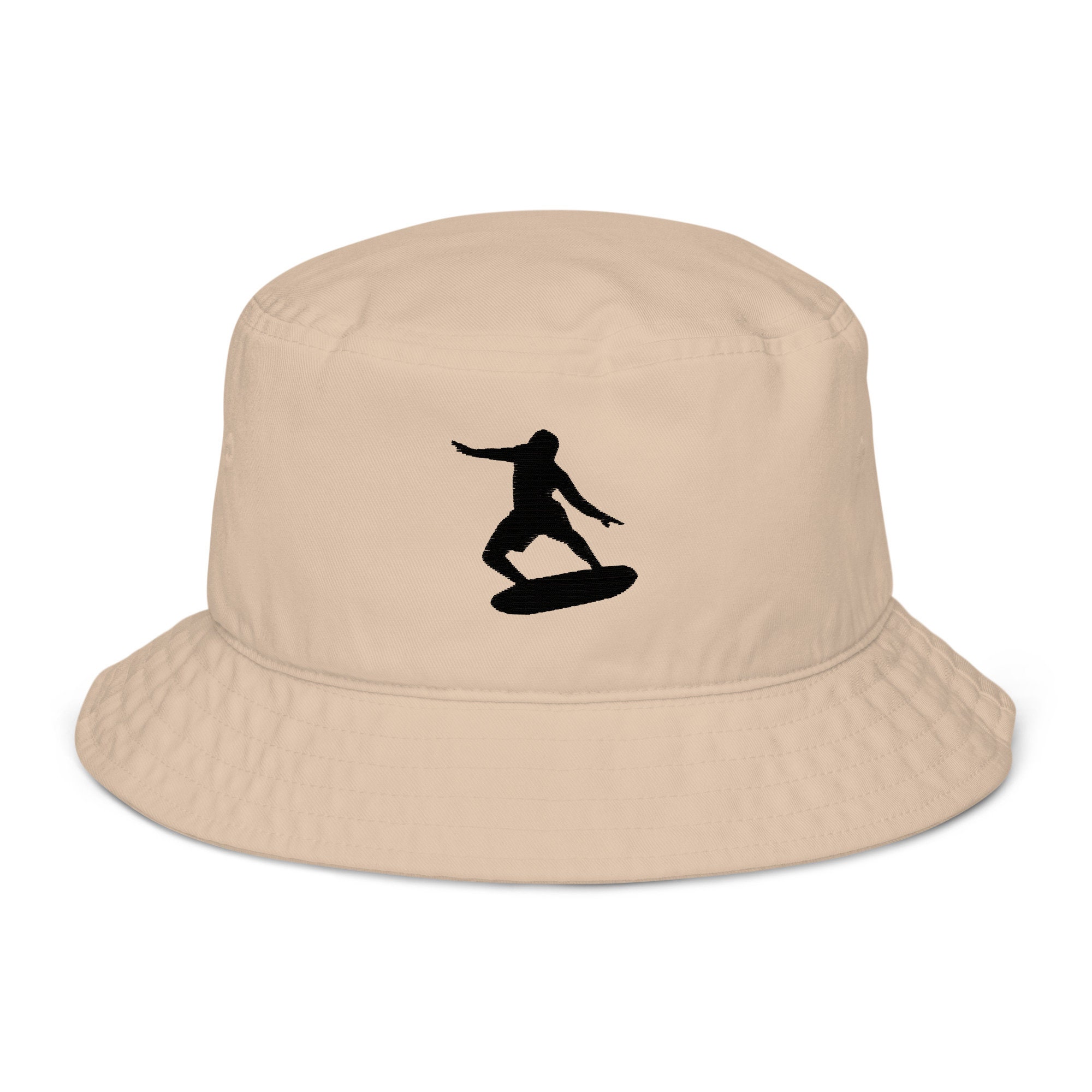 Surfing Bucket Hat, Surfing Hats for Men, Surf Hat, Embroidered unisex Organic Cotton Bucket Hat, Design 1.