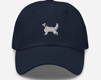 English setter hat, embroidered unisex baseball hat, black and white english setter dog mom dad hat, english setter gifts.