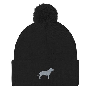 Staffordshire Bull Terrier beanie, staffie beanie, embroidered pom-pom beanie, for adults, staffie gift, dog mom dad hat.