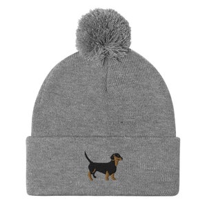 Dachshund Beanie, Embroidered Unisex Beanie hat, Dachshund Wiener Doxie hat, Dachshund Gifts, Pom-Pom Beanie.