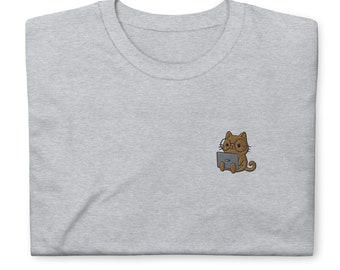 Cat Working shirt, funny cat embroidered Short-Sleeve Unisex T-Shirt, kawaii Cat Working gifts.