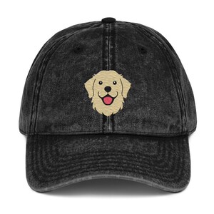 Golden retriever hat, full color embroidered unisex Vintage Cotton Twill Cap, golden retriever hats for men, women.