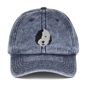 Sheepadoodle hat, embroidered sheepadoodle hat, sheepadoodle gifts, Vintage Cotton Twill Cap