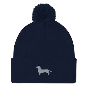 Dachshund beanie, embroidered dachshund hat, wiener dog, doxie owner hat, dachshund gift, unisex Pom-Pom Beanie