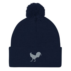 Rooster beanie, embroidered pom-pom beanie, rooster gifts, farm animals hat, birthday, Christmas gifts.