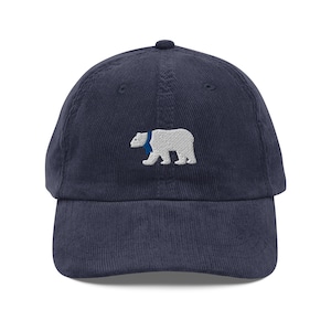 Polar bear corduroy hat, embroidered unisex corduroy hat, polar bear gift, polar bear lover hat.