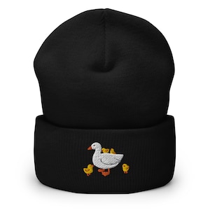 Duck and ducklings beanie, embroidered unisex Cuffed Beanie, duck beanie, one size fits all.