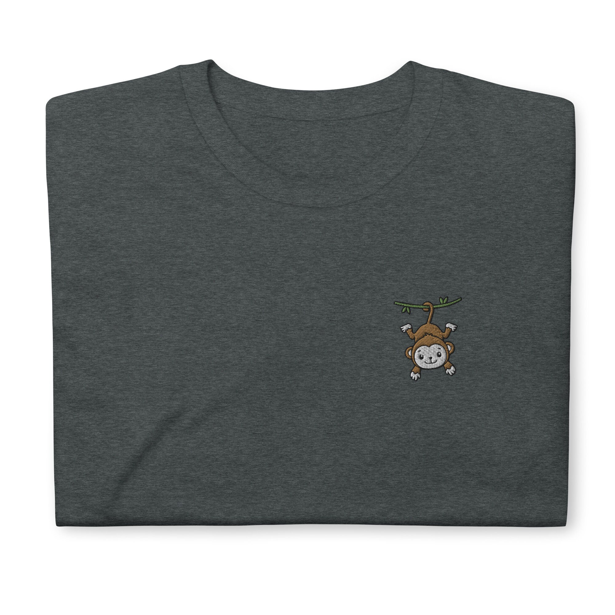 Monkey Shirt, Kawaii Monkey Shirt, Embroidered Short-sleeve