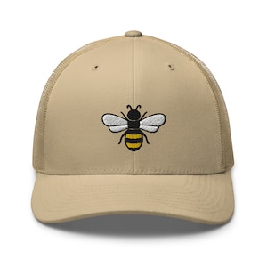 Honey bee trucker hat, trucker hat, embroidered unisex mesh hat, honey bee hats for men, women.