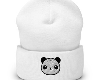 Czapka z motywem pandy, czapka z motywem pandy kawaii, haftowana czapka z mankietem, czapka z motywem twarzy pandy, rozmiar uniwersalny.
