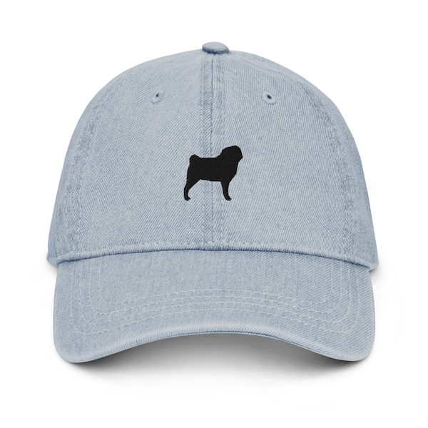 Pug hat, pug gift, embroidered unisex denim hat, pug mom pug dad hat,