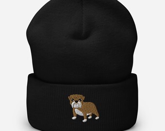 Gorro de buldogue, gorro unissex bordado, chapéu de mãe de buldogue de desenho animado, chapéu de pai de buldogue, lindo gorro com punho de buldogue.