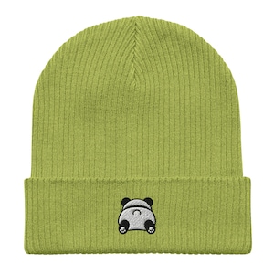 Panda Butt Beanie, Embroidered Unisex Organic Ribbed Beanie, 100% Cotton, Funny Panda gifts.