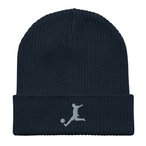 Soccer beanie, Embroidered Unisex 100% organic Cotton Ribbed Beanie, for men, Soccer Gifts, Classic, design 2.