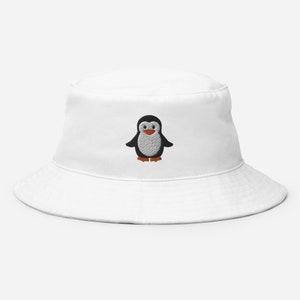Penguin bucket hat, embroidered bucket hat, penguin bucket hats for men, for women, adult penguin hat.