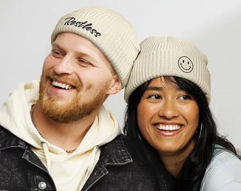 Custom fisherman beanie, personalized embroidered beanie, personalized gifts, birthday, mothers day, fathers day, Christmas gifts