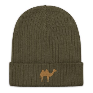 Camel beanie, camel gifts, for camel lovers, christmas gifts, embroidered unisex Ribbed knit beanie.