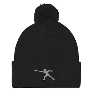 Frisbee Beanie, embroidered unisex pom-pom beanie, Frisbee gifts, for team, coach, players.
