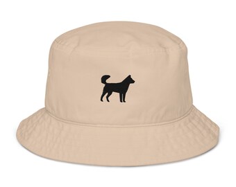 Korean Jindo hat, embroidered unisex organic bucket hat, Korean Jindo dog gift.