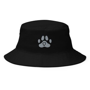 Paw print bucket hat, dog lover hat, dog mom bucket hat, dog dad bucket hat, embroidered unisex bucket hat.