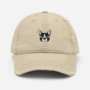 Boston terrier hat, embroidered unisex distressed hat, Boston terrier gift, for boston terrier mom dad.