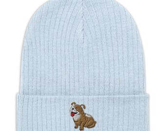 Gorro Bulldog engraçado, gorro de malha canelada unissex bordado rindo Bulldog, chapéu de mãe Bulldog, chapéu de pai.