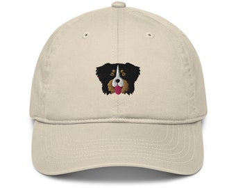 Bernese mountain dog hat, berner organic dad hat, berner gifts, bernese mountain dog gifts.